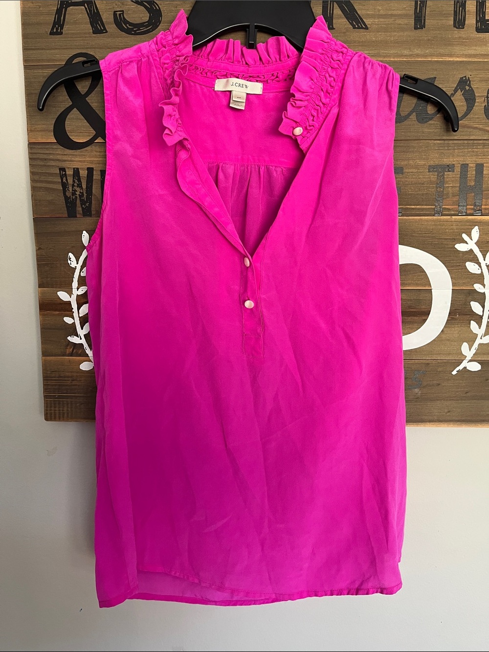 J. Crew Silk Bright Fuchsia Sleeveless Ruffle Collar Top